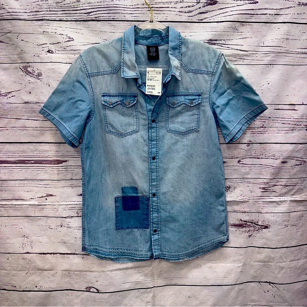 H&M American Flag Denim Shirt Size 12-13